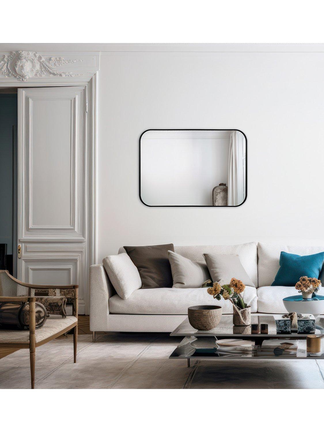 Dar Firuz Rectangular Metal Frame Wall Mounted Mirror 90 x 60cm - Black