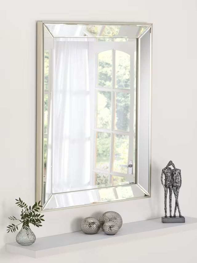 Yearn Contemporary Bevelled Glass Rectangular Wall Mirror 102x74cm Champagne