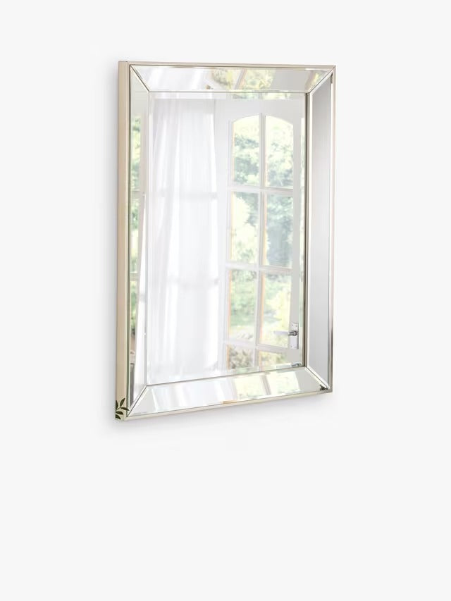 Yearn Contemporary Bevelled Glass Rectangular Wall Mirror 102x74cm Champagne