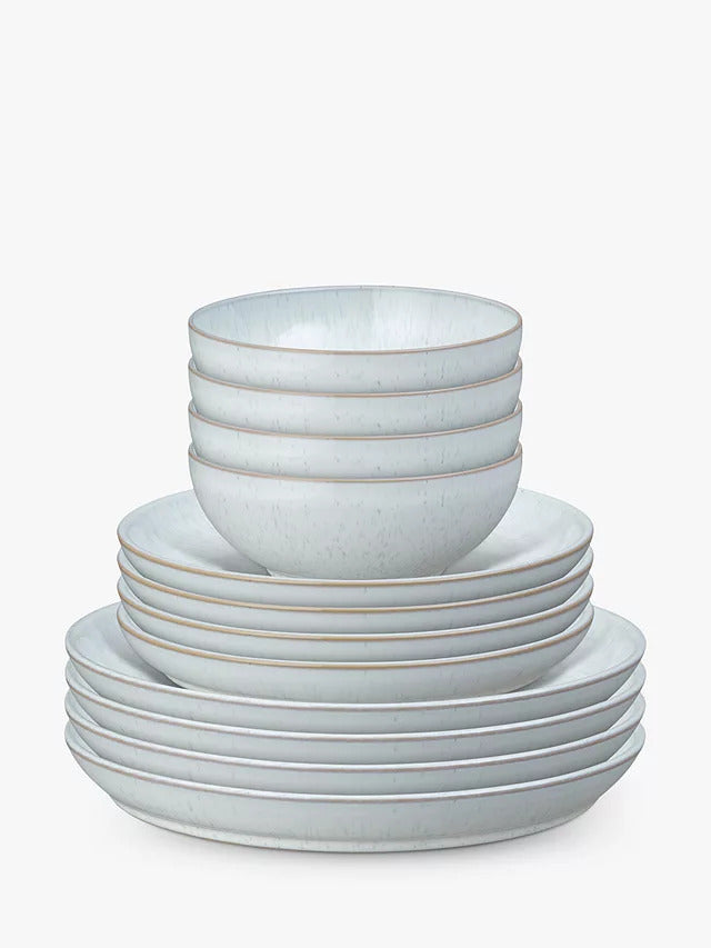 Denby White Speckle Stoneware Coupe Dinnerware Set 12 Piece - White - Kazoop 