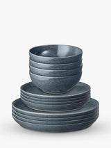 Denby Dark Grey Speckle Stoneware Coupe Dinnerware Set 12 Piece - Grey - Kazoop 