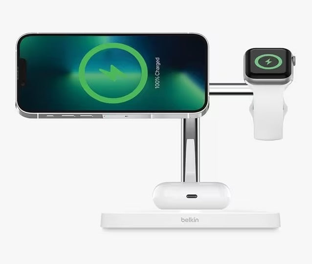 Belkin Boost Charge Pro 3-in-1 Wireless Charging Stand with Magsafe - White - Kazoop 