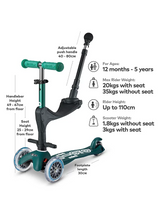 Micro Scooters Eco 3in1 Mini Micro Deluxe Scooter 1 - 5 Years - Green - Kazoop 