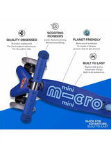 Micro Scooters Mini 3in1 Deluxe Ride On Scooter 1-5 Years Adjustable - Blue - Kazoop 