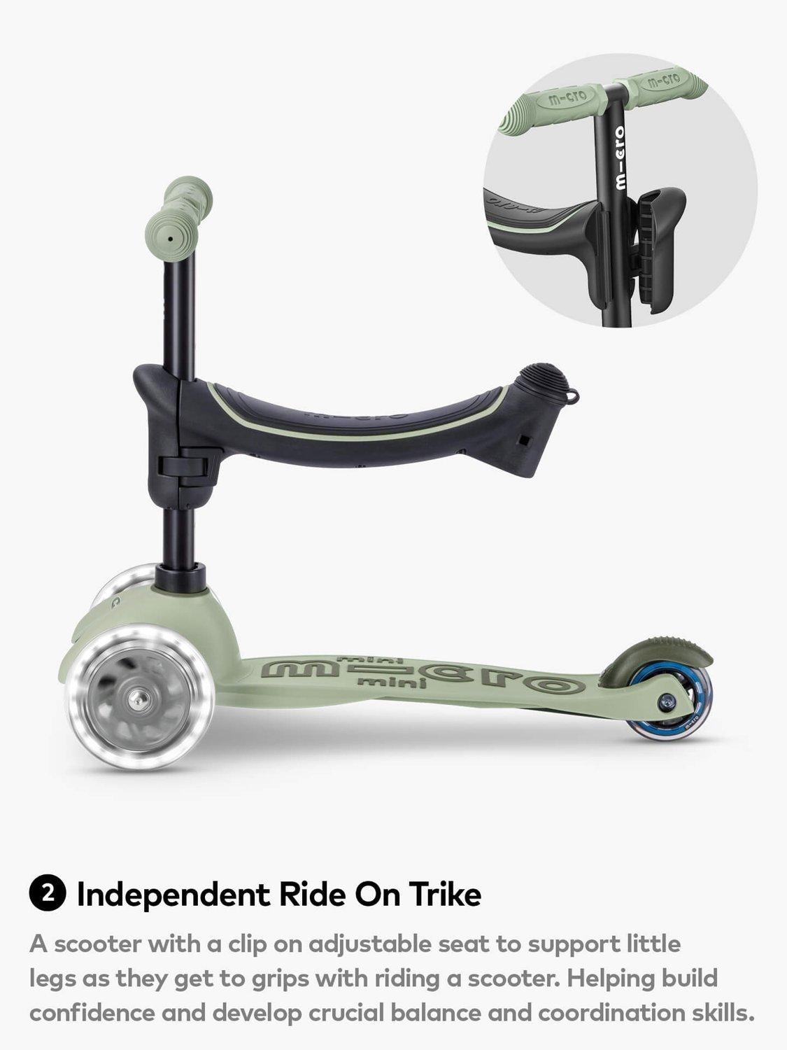 Micro Scooters MMD381 Mini2Grow Deluxe 4-in-1 LED Ride-On Kids Scooter Sage