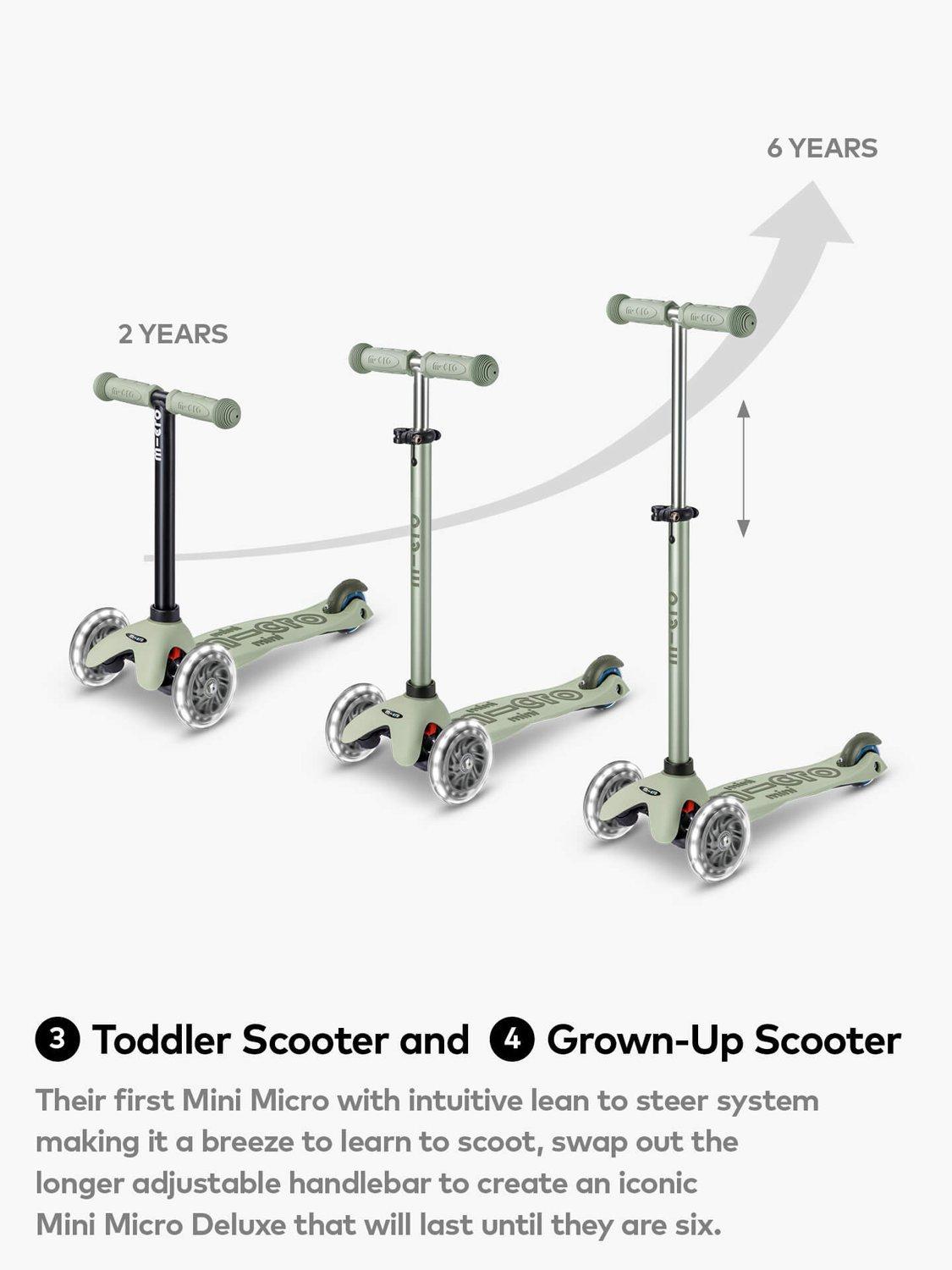 Micro Scooters MMD381 Mini2Grow Deluxe 4-in-1 LED Ride-On Kids Scooter Sage