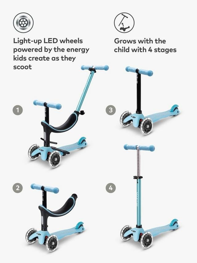 Micro Scooters 4-In-1 Mini Micro Push Along LED Wheels Kids Scooter - Blue