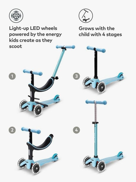 Micro Scooters 4-In-1 Mini Micro Push Along LED Wheels Kids Scooter - Blue