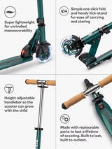 Micro Scooters Sprite Eco LED Wheels Age 5+ Kids Outdoor Push Scooter Green