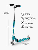 Micro Scooters LED Micro Sprite Folding 5-12 Years Kids Kick Scooter - Aqua