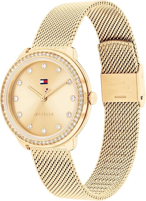 Tommy Hilfiger Women's 32mm Crystal Bezel Mesh Bracelet Strap Watch - Gold