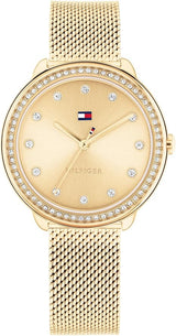 Tommy Hilfiger Women's 32mm Crystal Bezel Mesh Bracelet Strap Watch - Gold