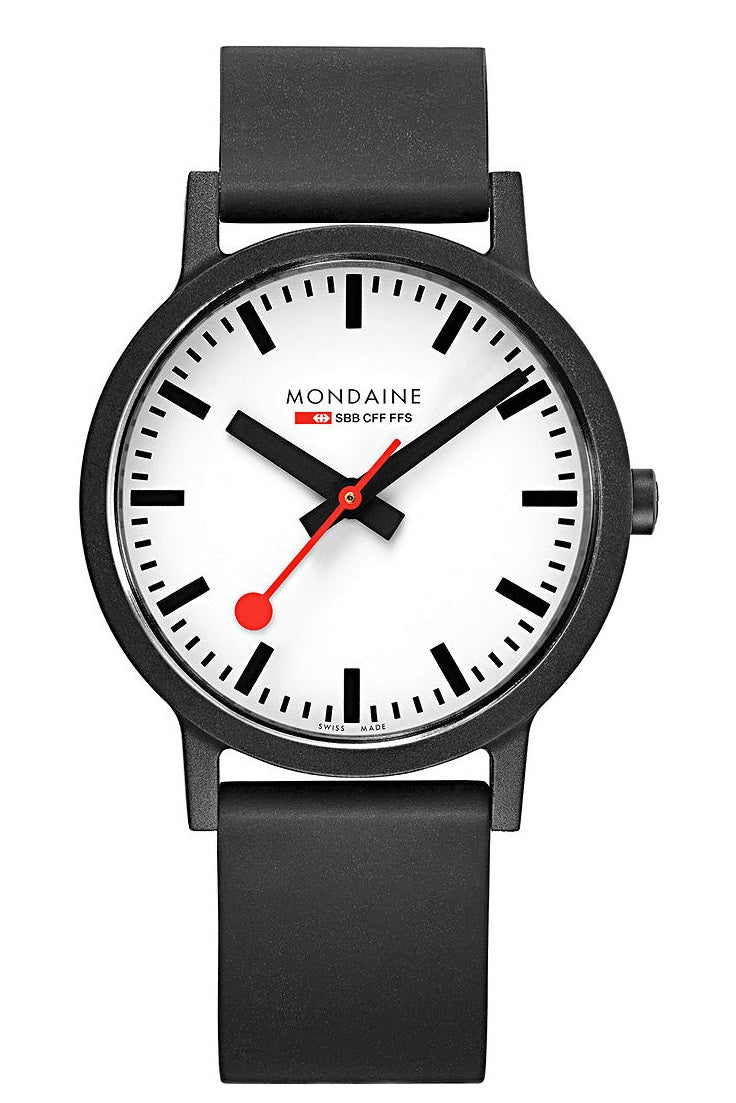 Mondaine MS1.41110.RB Unisex Essence Rubber Strap Watch - Black/White