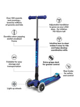 Micro Scooters Maxi Micro Deluxe Foldable Lightweight LED Kids Scooter Navy
