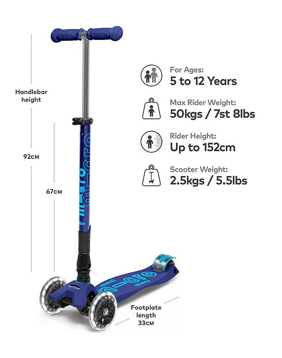 Micro Scooters Maxi Micro Deluxe Foldable Lightweight LED Kids Scooter Navy - Kazoop 