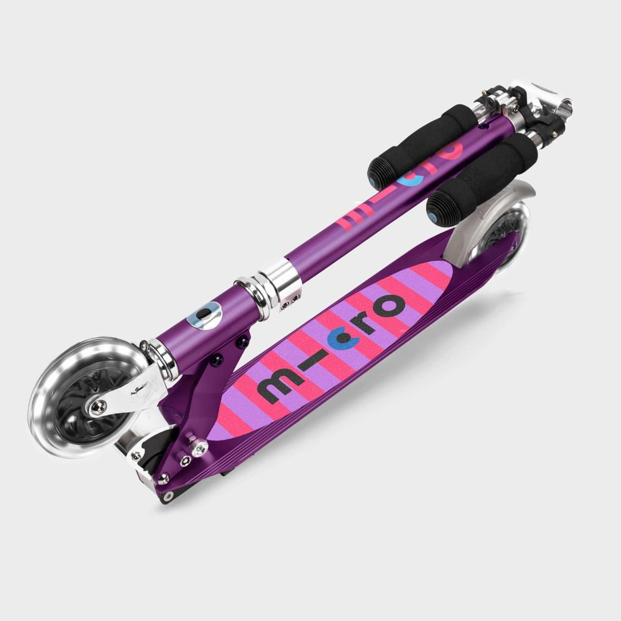 Micro Scooters Sprite Foldable Adjustable LED Scooter 5-12yrs Purple Stripe - Kazoop 