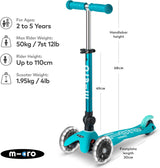 Micro Scooters Kids 2-5yrs LED Light Up Wheels Foldable Mini Scooter - Blue - Kazoop 