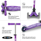 Micro Scooters 3 Wheel Kids 2-5 Years Foldable Mini LED Scooter - Purple - Kazoop 