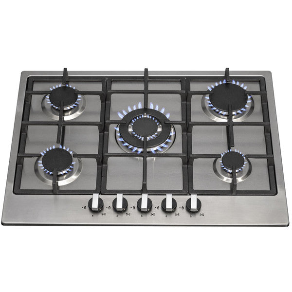 SIA R6 70cm Stainless Steel 5 Burner Gas Hob Cast Iron Pan Supports - Silver