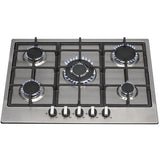 SIA R6 70cm Stainless Steel 5 Burner Gas Hob Cast Iron Pan Supports - Silver