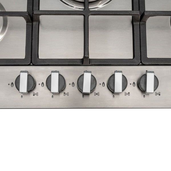SIA R6 70cm Stainless Steel 5 Burner Gas Hob Cast Iron Pan Supports - Silver