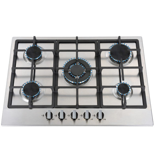 SIA R6 70cm Stainless Steel 5 Burner Gas Hob Cast Iron Pan Supports - Silver
