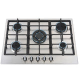 SIA R6 70cm Stainless Steel 5 Burner Gas Hob Cast Iron Pan Supports - Silver