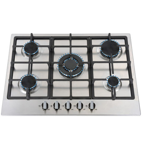 SIA R6 70cm Stainless Steel 5 Burner Gas Hob Cast Iron Pan Supports - Silver