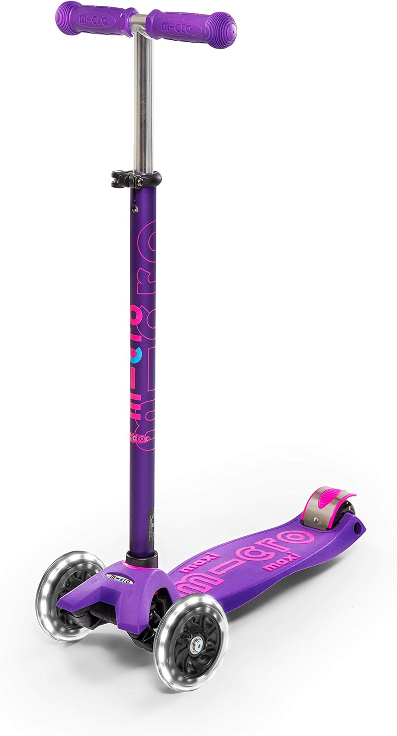 Micro Scooters Maxi Deluxe LED Scooter with Adjustable Handlebar - Purple - Kazoop 