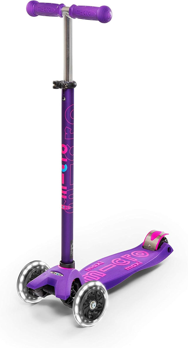 Micro Scooters Maxi Deluxe LED Scooter with Adjustable Handlebar - Purple - Kazoop 