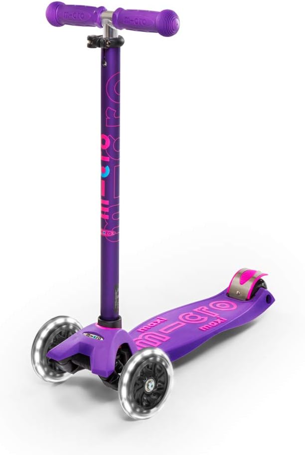Micro Scooters Maxi Deluxe LED Scooter with Adjustable Handlebar - Purple - Kazoop 