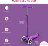 Micro Scooters Maxi Deluxe LED Scooter with Adjustable Handlebar - Purple - Kazoop 