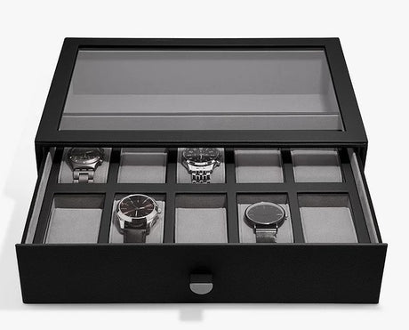 Stackers 10 Piece Watch Storage Drawer H9.5 x W36.5 x D25cm - Black - Kazoop 