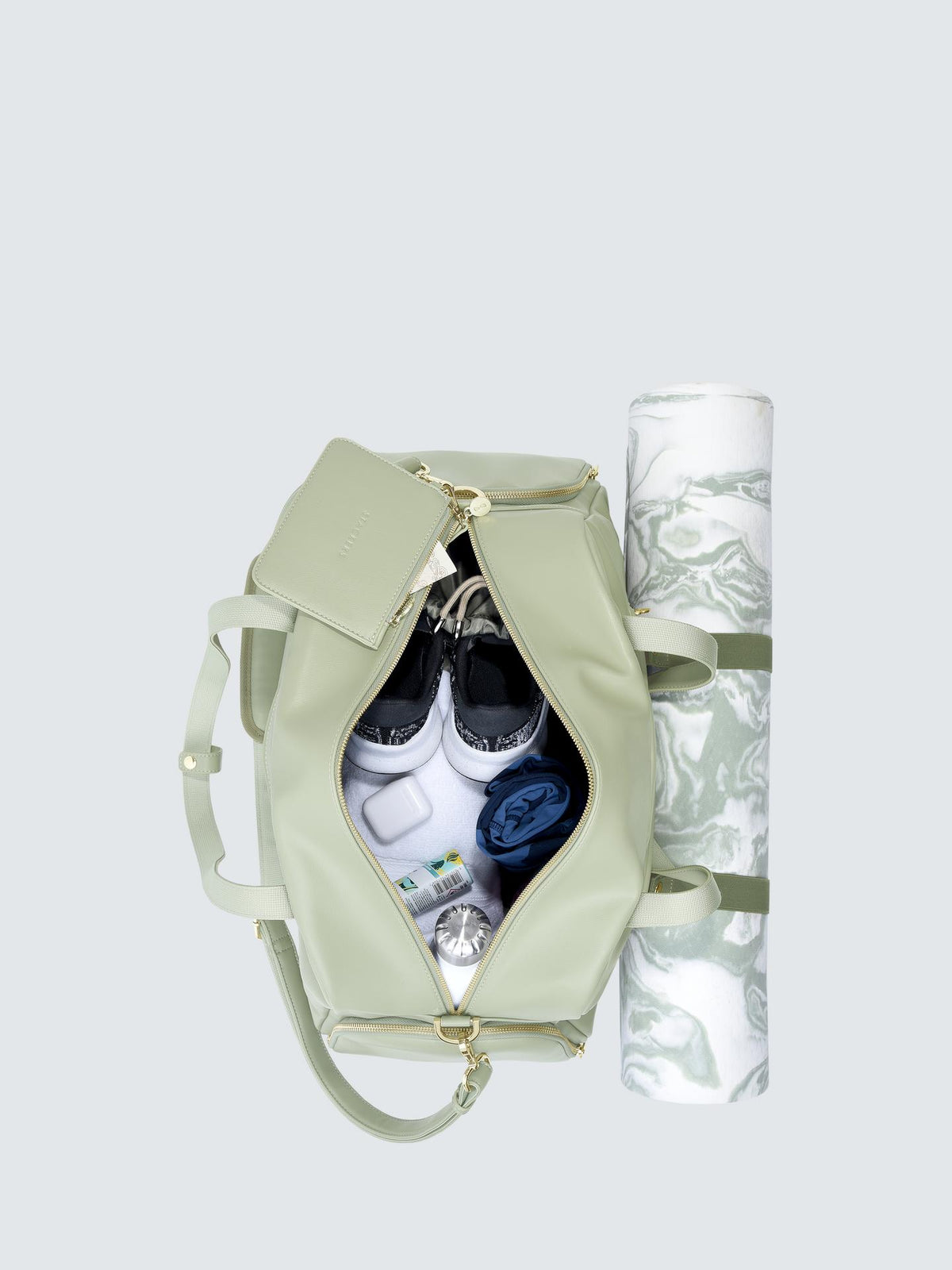 Stackers Faux Leather Gym Holdall Bag With Adjustable Strap - Moss Green