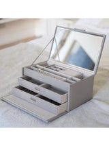 Dulwich Designs Leather Large Women's Jewellery Box with Drawers/Mirror Grey