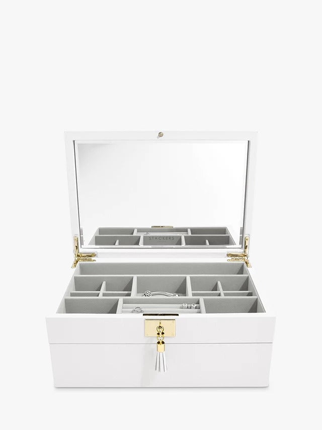 Stackers Leather 2 Set Jewellery Box H13.5 x W29 x D20 cm - White - Kazoop 