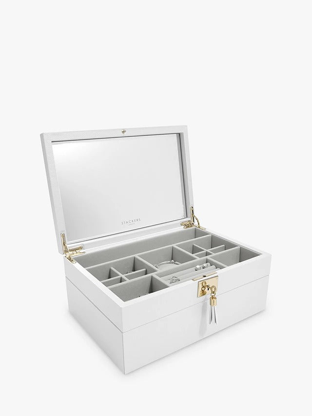 Stackers Leather 2 Set Jewellery Box H13.5 x W29 x D20 cm - White - Kazoop 