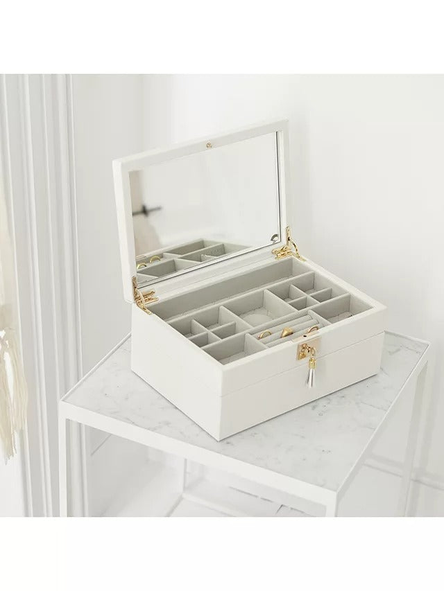 Stackers Leather 2 Set Jewellery Box H13.5 x W29 x D20 cm - White - Kazoop 