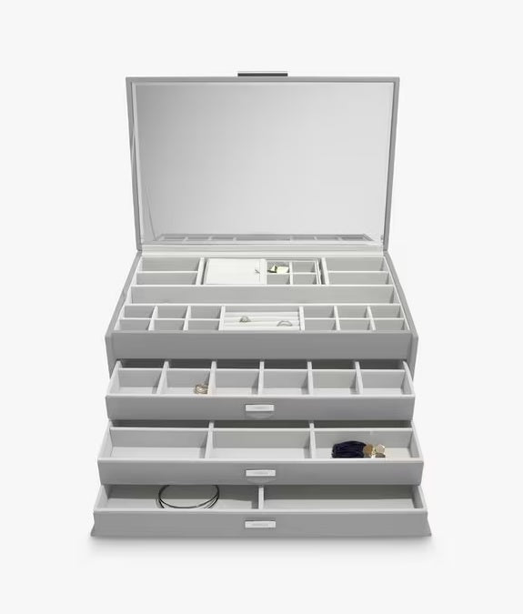 Dulwich Designs Extra Large Stackable Grey Leather Jewellery Box with Mirror