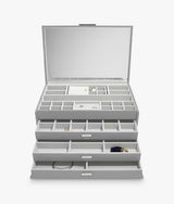 Dulwich Designs Extra Large Stackable Grey Leather Jewellery Box with Mirror