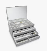 Dulwich Designs Extra Large Stackable Grey Leather Jewellery Box with Mirror