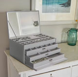 Dulwich Designs Extra Large Stackable Grey Leather Jewellery Box with Mirror