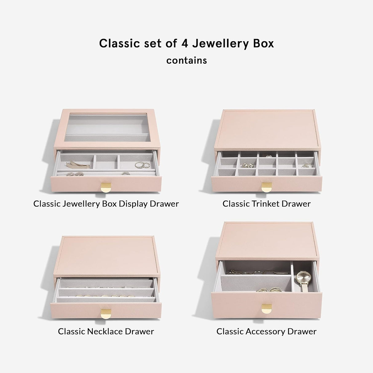 Stackers Glass Lid 4 Drawer Classic Jewellery Box - Blush Pink - Kazoop 