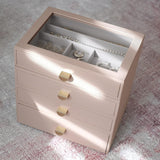 Stackers Glass Lid 4 Drawer Classic Jewellery Box - Blush Pink - Kazoop 