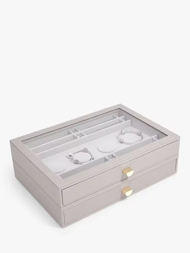 Stackers Supersize Glass Lid Charm 2 Drawer Storage Jewellery Box - Taupe