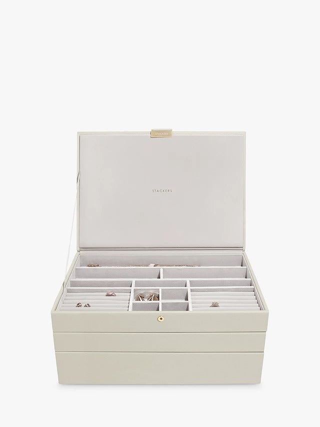 Stackers Supersize 3 Drawer Stackable Jewellery Box 36 x 15.7 x 25cm Oatmeal - Kazoop 