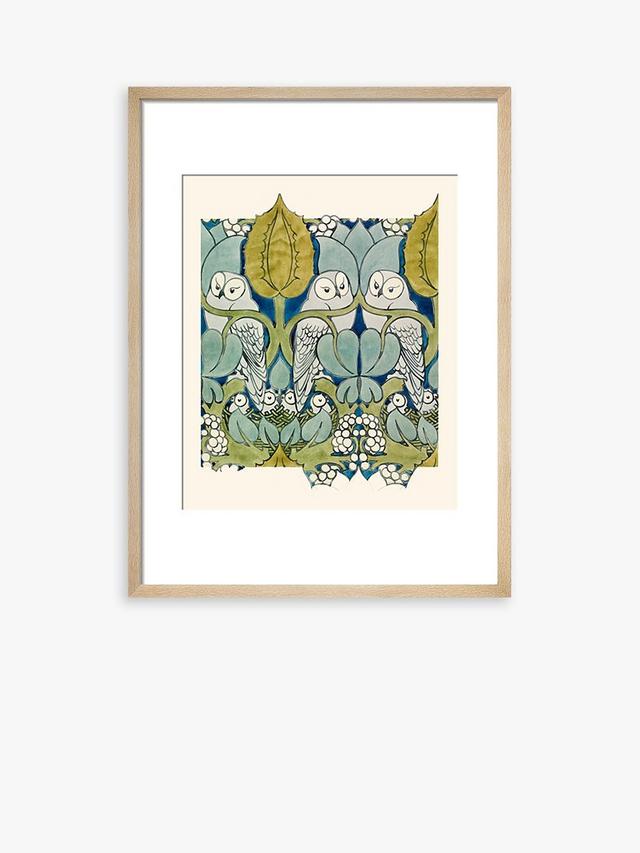 John Lewis V&A CFA Voysey 'The Owl' Oak Framed Print 50 x 40cm - Blue/Green
