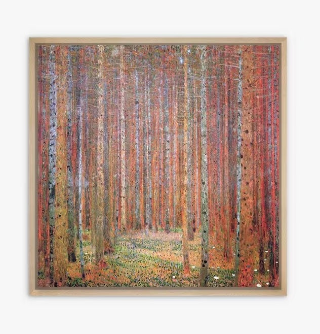 Gustav Klimt 'Tannenwald I' Wood Framed Canvas Print 94 x 94cm - Orange