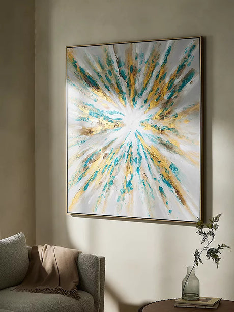 John Lewis 'Explode' Hand-Painted Framed Canvas 130 x 150cm - Gold/Blue - Kazoop 