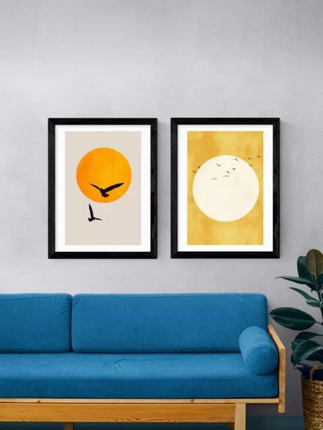 EAST END PRINTS Kubistika Golden Sun Black Frame 43.4 x 33.4cm - Set of 2 - Kazoop 